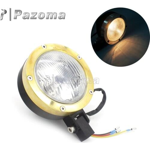 Vintage Motorcycle Brass Ring 4.5" Headlamp E4 Headlight For Harley Cafe Racer Chopper Bobber Custom Bottom Mount Lighthouse