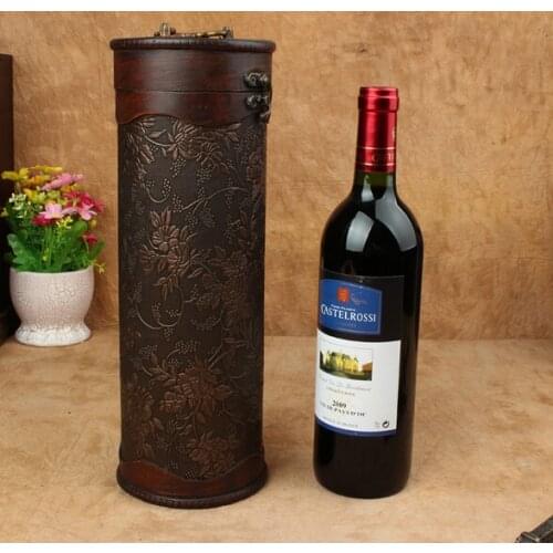 Vintage archaistic Single Red Wine Box Portable round Wood Wine Box Retro Gift Wine Storage Box Bottle Packag Wth Handle