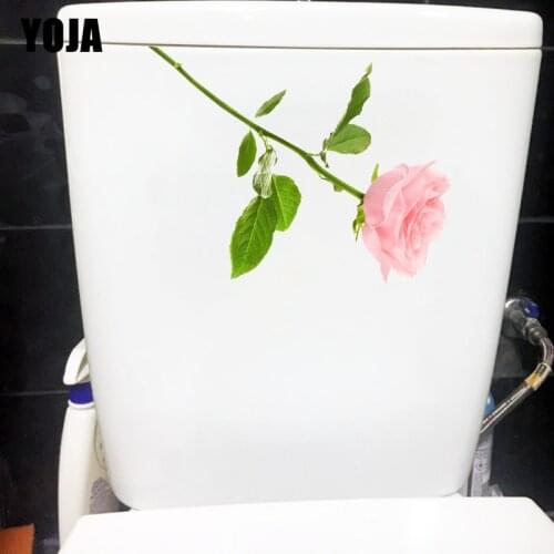 YOJA 18.1×24.5CM Fresh Pink Rose Flower Branch Home Living Room Wall Decoration Modern Toilet Stickers T1-3141