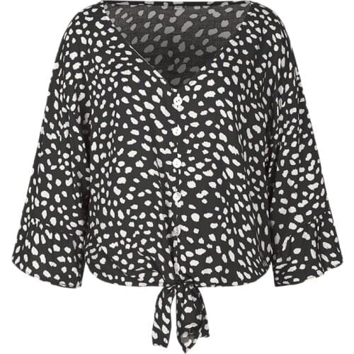 Women Blouse Shirts V Neck Butterfly Sleeve Summer Dot Printed Spring Boho Tops