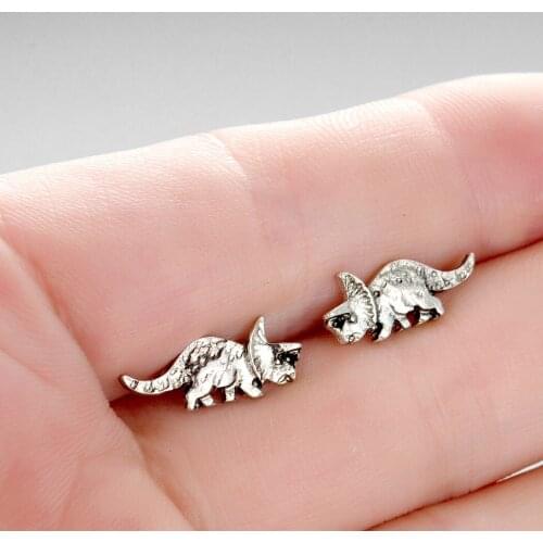 Kinitial Wholesale Geometry Triceratops Earrings For Women Jewelry Dinosaur Stud Earrings Oorbellen Brincos Ladies Gift Bijoux