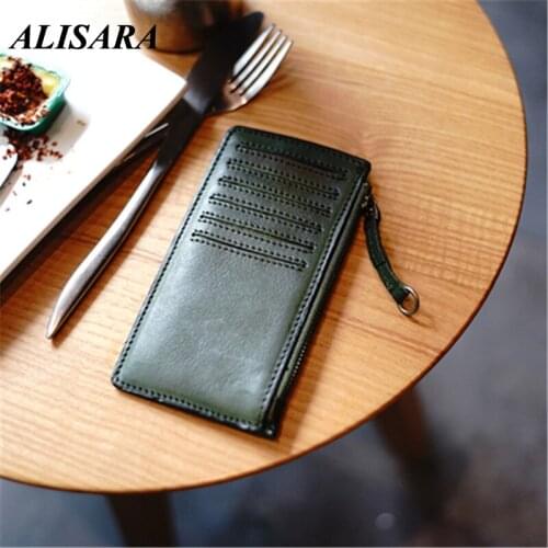 Coin Purse for women vintage Brown card Purse Long card package large capacity wallet for women Real cowhide Orange Purse