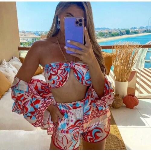 2021 New Women Vintage Totem Floral Printed turban Sexy Strapless Chic Camis Tank Ladies Summer Backless Bowknot Wraps Slip Tops