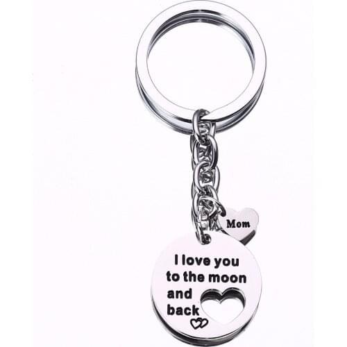 12PC/Lot Family Mothers Mom Keyring Stainless Steel Heart Charms Keychain I Love You To The Moon And Back Key Chain Ring Gifts