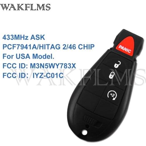 4btns Fobik Remote Car Key 433MHz For Chrysler Jeep Dodge Grand Caravan PCF7941A HITAG 2 46 Chip M3N5WY783X IYZ-C01C USA Model