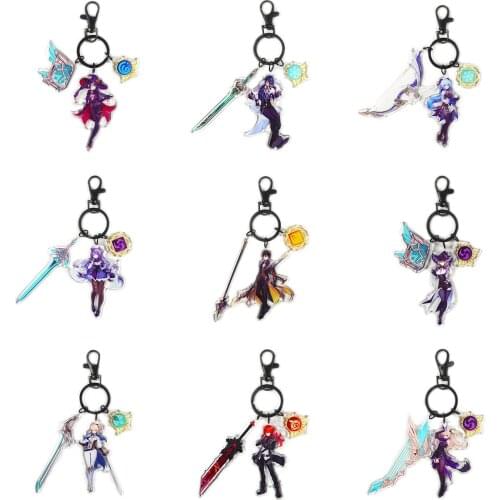 Anime game Genshin Impact sexy Lumine Jean Amber Lisa kaeya Barbara Diluc Venti Klee Mona Acrylic figure weapon keychain pendant