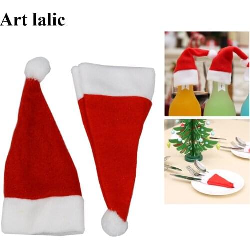 Artlalic 10pcs Xmas Christmas Hat Cutlery Cover Knife Fork Spoon Dinner Tableware Christmas Decoration Party Table Settings