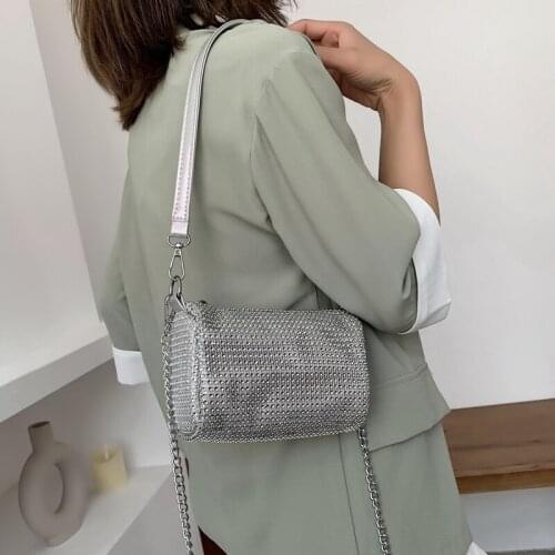 Brand Baguette Women Summer Bag Shiny Diamonds Chain Single Crossbody Bags Fashion Small Luxury Handbag Ladies Party Pouch Bags