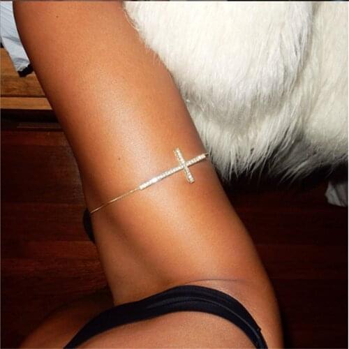 2020 Fashion Chain Body Chains Necklace for Women Gold Silver Color Simple Crystal Inlaid Cross Leg Sexy Girls Boho Jewelry