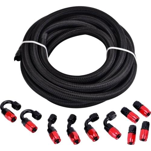 Ptfe AN8 Black Nylon Braided Oil Fuel Hose Line 5M with AN8 0+45+90+180Degree PTFE Fuel Hose End Adapters Swivel Fittings Kit