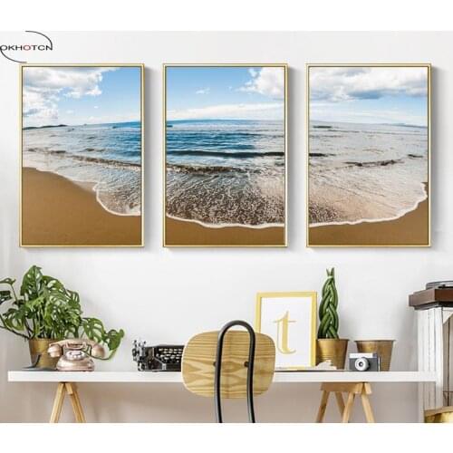 Seaside Beach Scenery Decorative Painting Printed On Canvas Paintings Modular HD Pictures 3 Pieces/Set Posters
