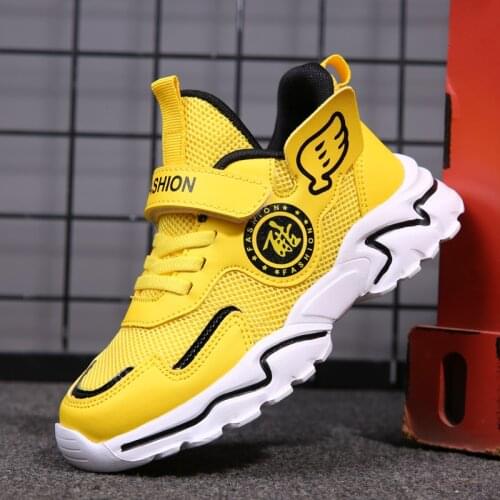 New Arrival Running Shoes Children Boy Yellow Black Teenage Trainers Mesh Breathable Kids Designer Shoes Soft Sneakers for Boys