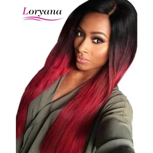 Loryana Long Straight Synthetic Wigs 26 inches Black gradient wine red Wig Heat Resistant Cosplay or Party Wigs for Women