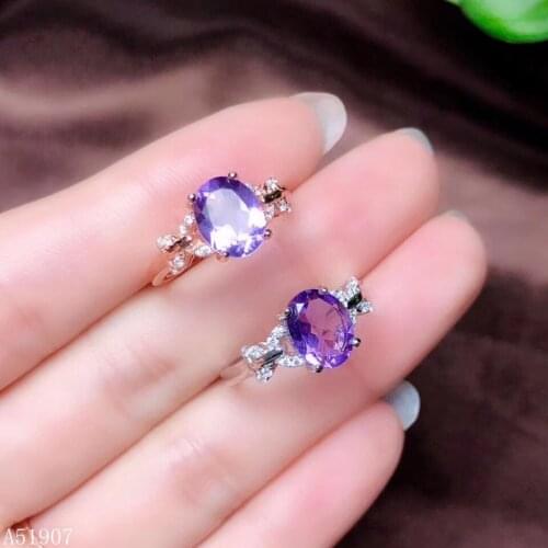 KJJEAXCMY Fine Jewelry 925 sterling silver inlaid natural gemstone amethyst ladies ring support detection new