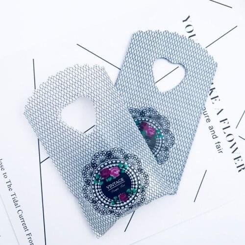Cute Black Grid Flower Plastic Bag Packaging Shopping Bags For Party With Handles Bags Mini 9x15cm Boutique Gift Packaging Bag