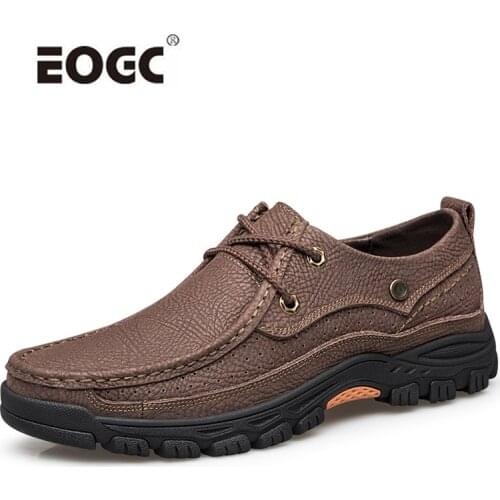 Natural Leather Men Shoes Lace Up Casual Shoes Flats Soft Outdoor Comfort Non-slip Walking Shoes Men Zapatos Hombre