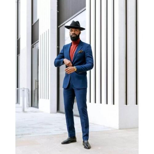 Royal Blue Slim Fit Mens Suits Notched Lapel Male Tuxedos For Wedding Blazers Two Pieces Groom Wear Back Vent Prom Jackets With