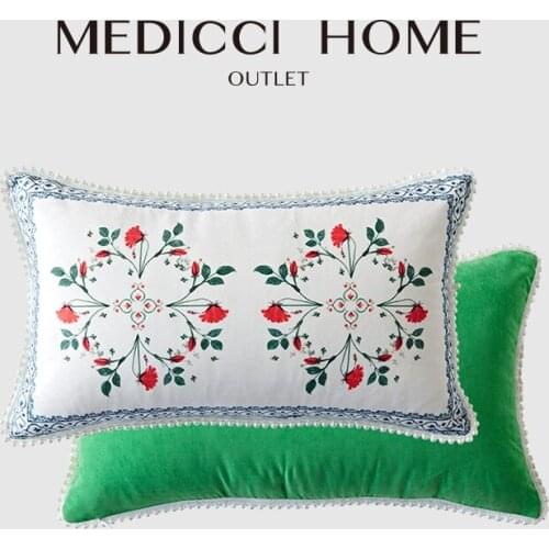 Medicci Home 2021 Summer New Arrival Cushion Cover Peotic Bucolic Style Accent Garden Throw Pillow Case Shell With Pearl Fringe