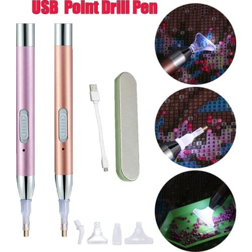 New USB Rechargeable Lighting Point Drill Pen LED Lamps 5D Diamond Painting Pen DIY Cross Stitch Embroidery Crafts Accessories