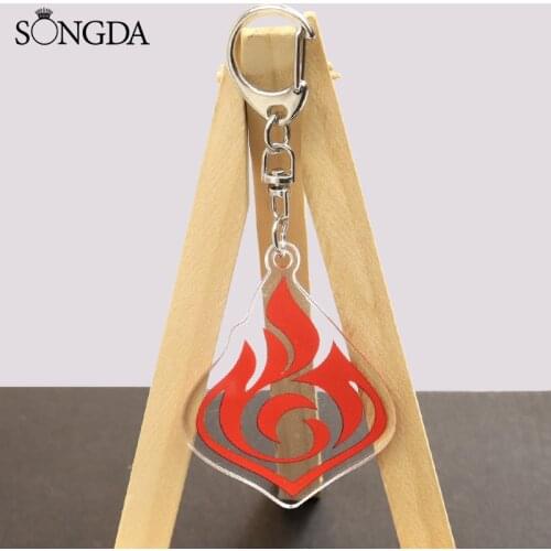 New God Eye Genshin Impact Acrylic Keychain Water Wind Thunder Fire Rock Ice Element Two-Sided Keyring Unisex Jewelry Decoration