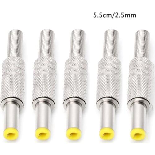 OOTDTY Metal 5 Pcs 5.5x2.5mm DC Power Jack Male Plug Metal Connector Adapter With Yellow Head