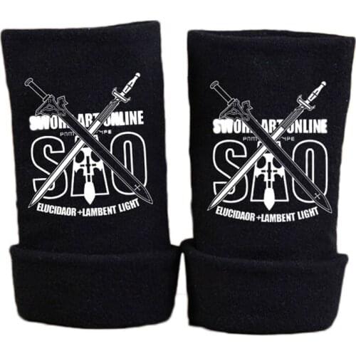 Fashion Anime Sword Art Online SAO Glove Winter Cartoon Half Finger Print Black Gloves Mitten Unisex Cosplay Gift