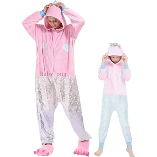Unicorn Pajamas Adult Animal Mermaid Onesies Women Men Couple 2020 Winter Pajamas Suit Stitch Sleepwear Flannel Costume