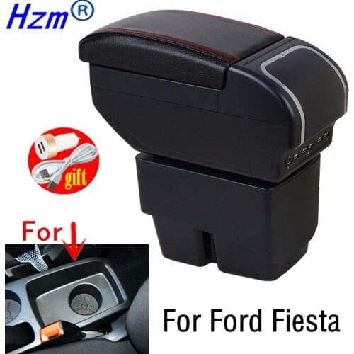 Armrest Box For Ford Fiesta Large torage Space+Dual Layer+USB Interface 2009-2017 Center Centre Console Storage Box with cup ho