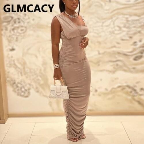 Sleeveless Ruched Casual Maxi Dress Slim Evening Party Vestidos Long Dresses