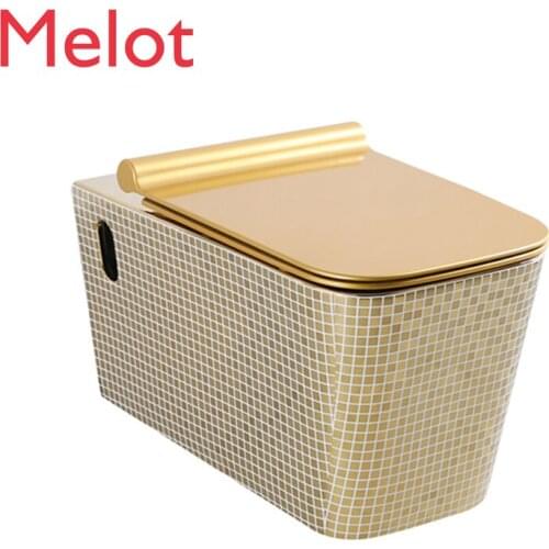 Luxury Gold Color Modern Desgin Good Quality Chinese Bathroom Rimless Flushing Style Square Shape Wall Hung Toilet