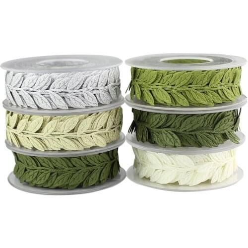 HUADODO 1roll(15meters) Silk Leaves Ribbon Artificial leaf for Scrapbook DIY Accessories New Year Christmas Decoration