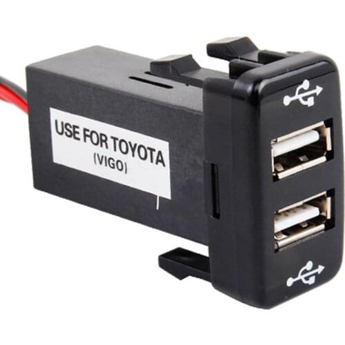 Sikeo High Quality Auto Car 2.1A Dual USB Port Charger Dashboard Mount For Phone Audio Input For Toyota VIGO Black