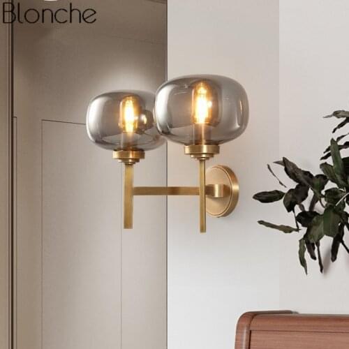 Post-modern Copper Wall Lamp Led Sconce Industrial Glass Mirror Wall Light Bedroom Bathroom Stair Home Decor Fixtures Luminaire