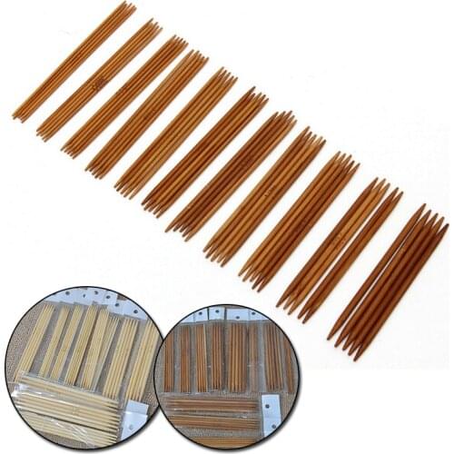 55pcs 11Sizes Bamboo Knitting Needles Crochet Hooks Double Pointed Bamboo Needles Sweater Weaving Needle Household Crafts Tools