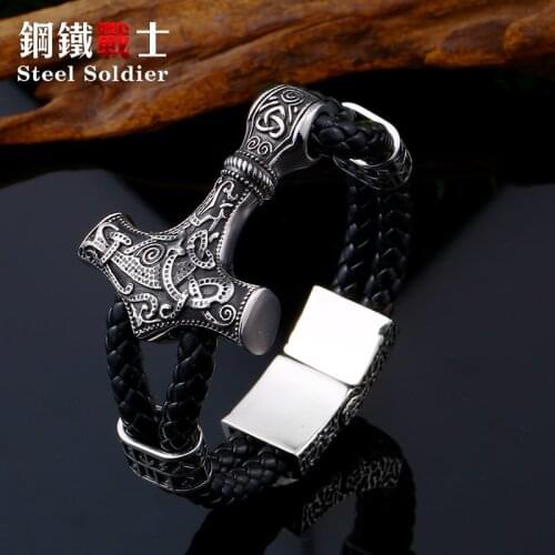 Steel soldier 316L Stainless Steel viking bracelet thors hammer mjolnir scandinavian norse bangle jewelry
