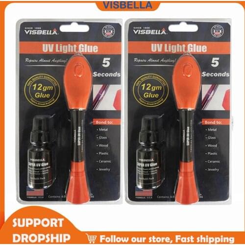 VISBELLA 2Pcs UV Light 5 Second Liquid Glue Repair Tools Super Powered Glue Liquid Plastic Glass Welding Compound Office Caulk
