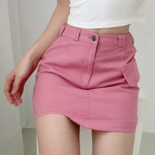 Women Denim Skrits Harajuku Button Mini Casual Skirt Summer High Waist Irregular Slim Sexy Package Hip A-Line Skirts Female