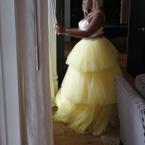 Yellow Lush Ruffles Tiered Tulle Ball Gowns For Bridal Fashion Long Women Tulle Skirt For Wedding Custom Made Tutu Skirts