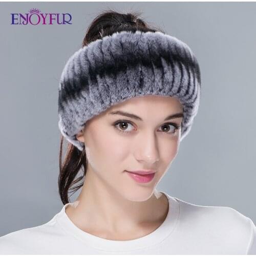 ENJOYFUR winter fur headband for women natural rex rabbit fur girl headwear fashion elastic female ear warmer hair accessories