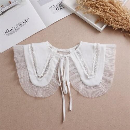 Women Shawl Doll Fake Collar Shirt White Lace False Collar Bowknots Detachable Half Shirt Lapel Blouse Female Shawl Wrap