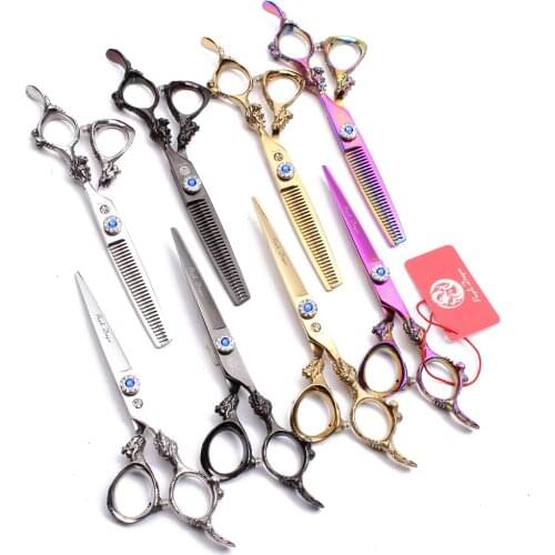 1Pair 9004# 5.5" 440C Purple Dragon Haircut Scissors Barber Scissors Cutting Shears Thinning Scissors Professional Hair Scissors