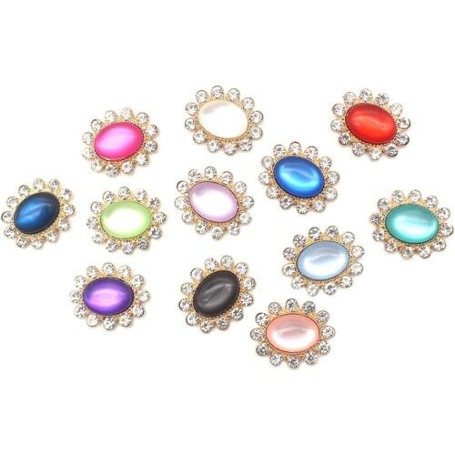 10Pcs Alloy Rhinestone Resin DIY Buttons Handmade Needlework Sewing Buttons for Clothing Bow Wedding Party Decortion Accessories