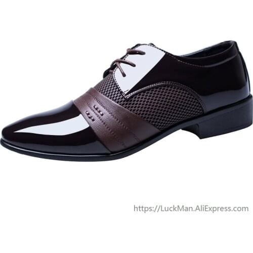 2021 Spring Autumn Business Shoes Plus Size EUR 47 Oxford Patent Leather Mens Shoes Lace-up Flats Shoes Black LMS002
