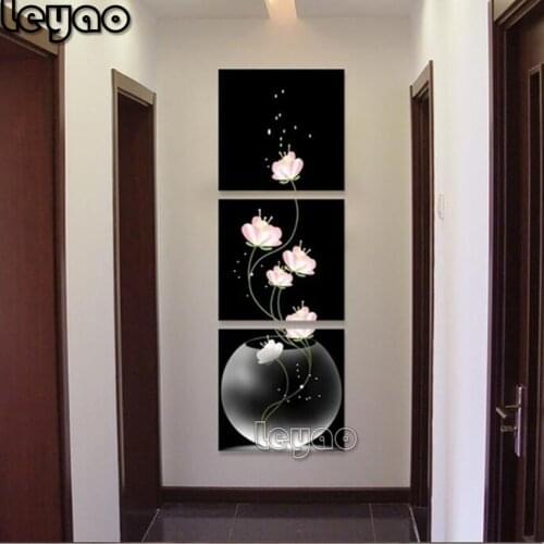 3 pieces diamond painting Vase with Flower 5d Diamond embroidery poster Porch Corridor Vertical Version Home Decoration Wall art