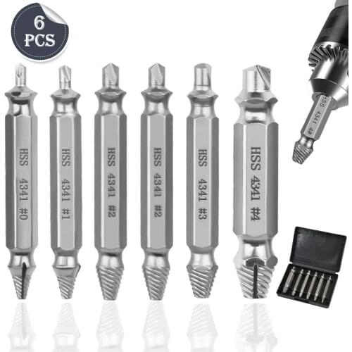 6pcs Material Damaged Screw Extractor Drill Bit Set Guide Set Broken Speed Out Easy out Bolt Stud Stripped Screw Remover Tool
