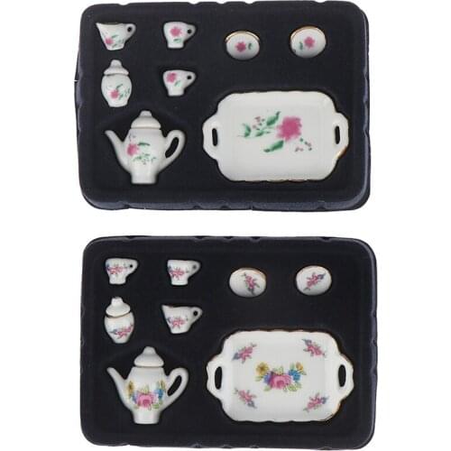8Pcs Flower Pattern Dollhouse Miniature Dining Ware Porcelain Tea Set Dish Cup