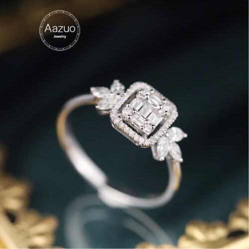 Aazuo 18K White Gold Natrual Diamonds 0.50 Fairy 3 Clover Ring Gift For Woman High Class Banquet Engagement Party