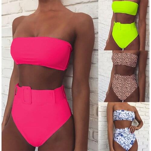 WB10 BIKINI SWIMWEAR 2021 Sexy Woman High Waist bikini ruffle Swimsuit Strapless Sleeveless Top African Print Bathing Suit