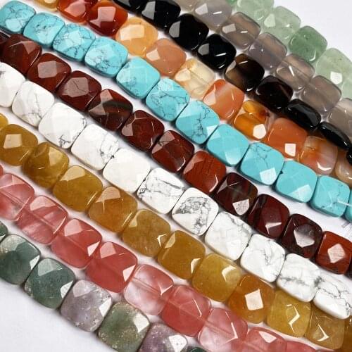 Natural Agates Faceted Square Blue Sand Rainbow Stone Beads for Jewelry Making Necklace Bracelet Earring Accessories 11x12x7mm