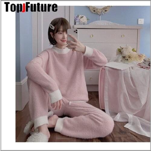 Women girl Retro and gentle autumn and winter knitted soft pajamas home wear leisure wear